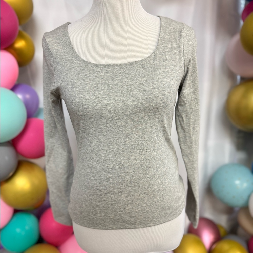 Bohme heather gray long sleeve scoop‎ neck top size small NWT